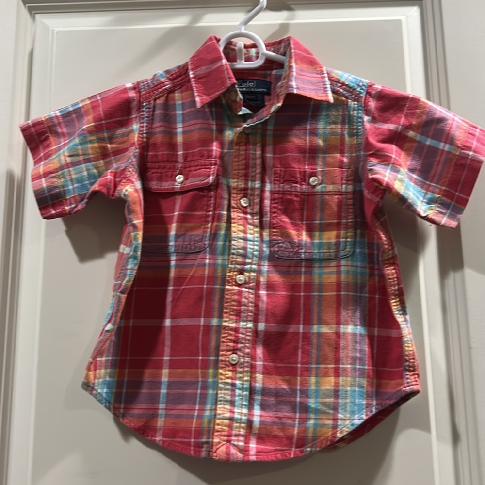 Polo by Ralph Lauren 100%cotton pastel plaid short sleeve button shirt size 2/2T